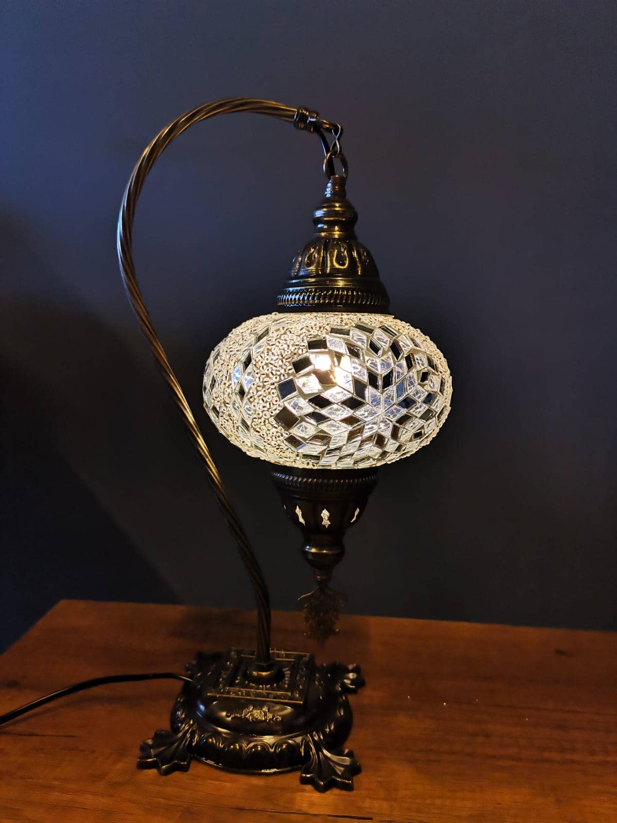 Import Corner - Wholesale Accent/Desk Lamp - 95711: 7" PRESSED MOSAIC SHADE SQUARE "GOOSENECK" TABLE LAMP5