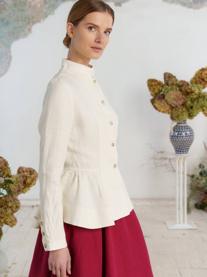 Peplum Jacket, Twill Linen, Milky Herringbone for wholesale on Faire10