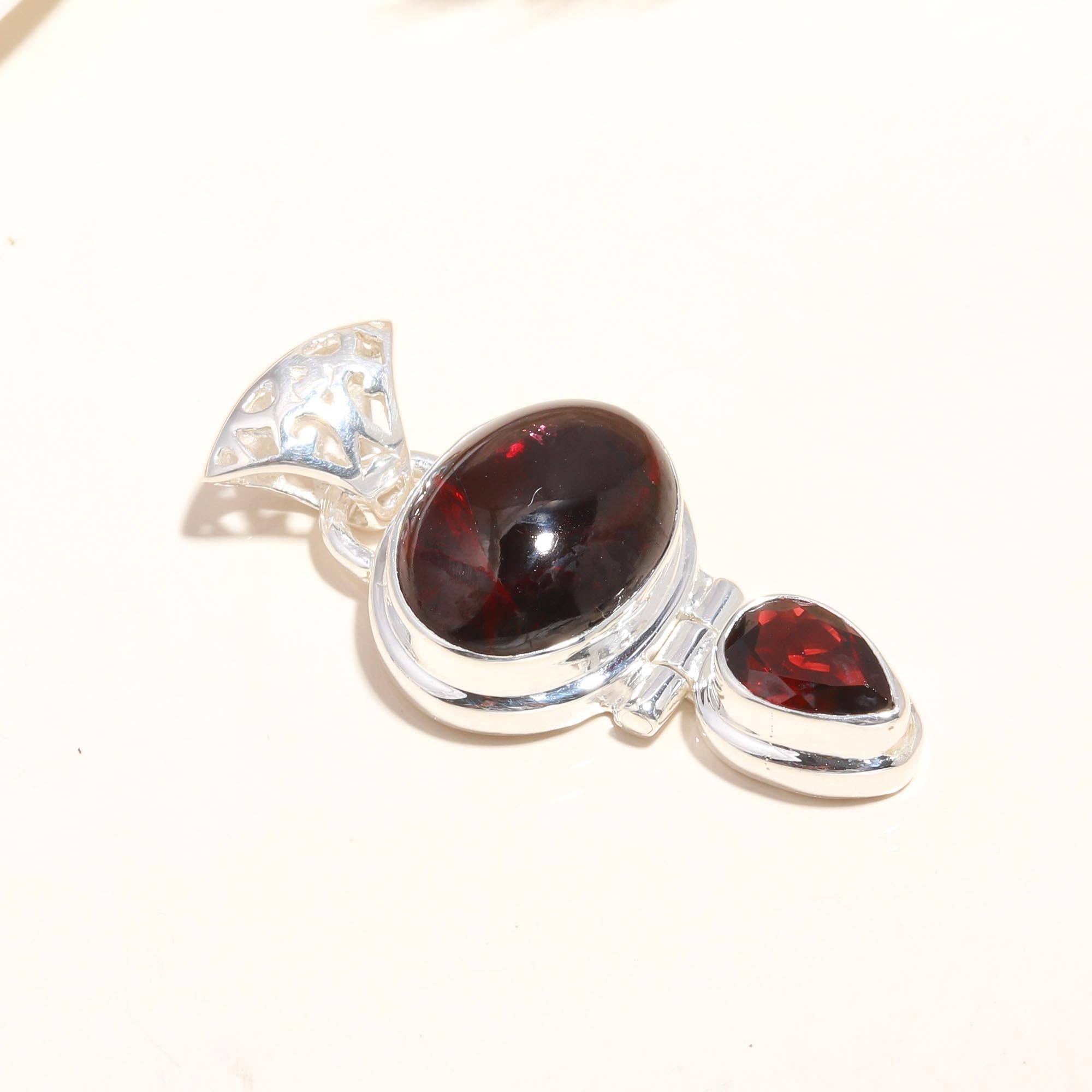 AG 925 JEWELLERY - Wholesale Individual Charm/Pendant - 925 Sterling Silver Red Garnet Statement Pendant2