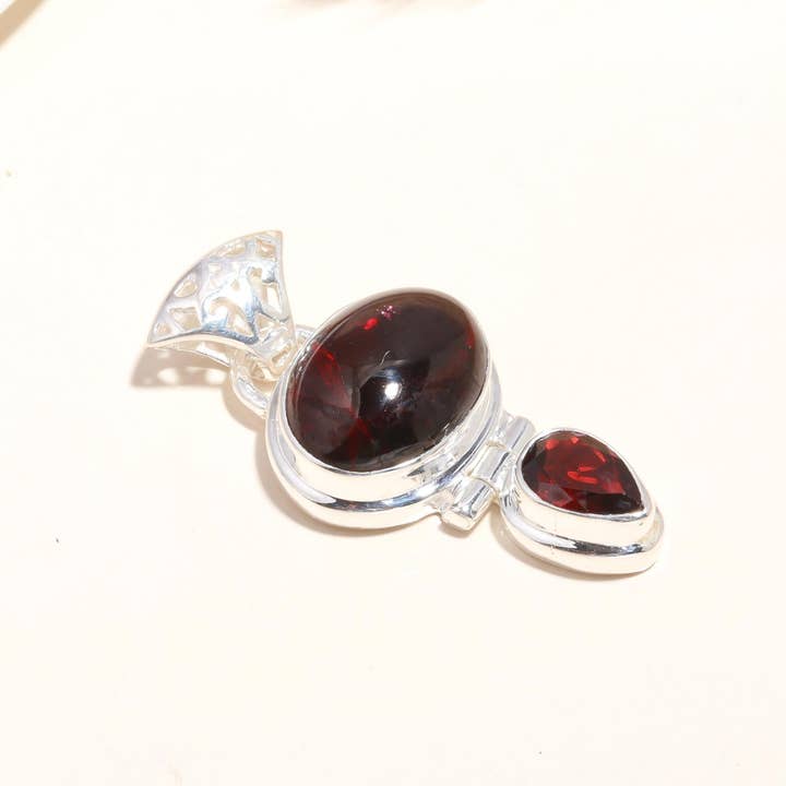 AG 925 JEWELLERY - Wholesale Individual Charm/Pendant - 925 Sterling Silver Red Garnet Statement Pendant2