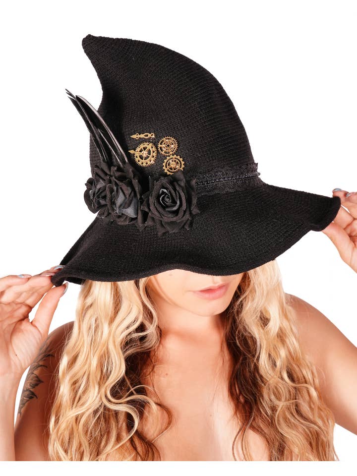 Western Fashion - Wholesale Costume - Women's - 69126 - Steampunk Witch Knit Hat-Black