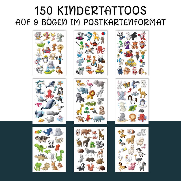 Topulo – Tatuagem temporária - Crianças por atacado – TOPulo® 150 tatuagens para crianças amigas da pele — diversão animal6