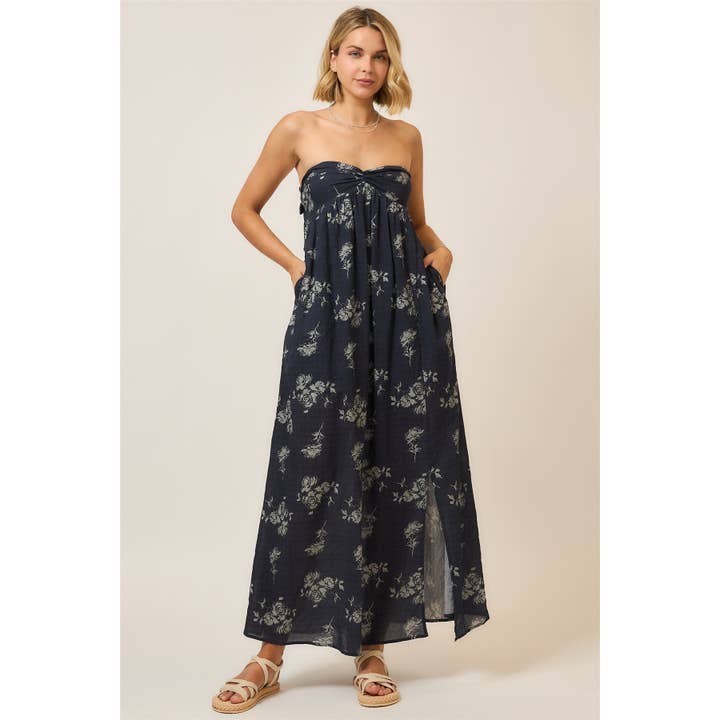Floral Strapless Open Back Maxi Dress for wholesale by Cozy Casual, Inc.