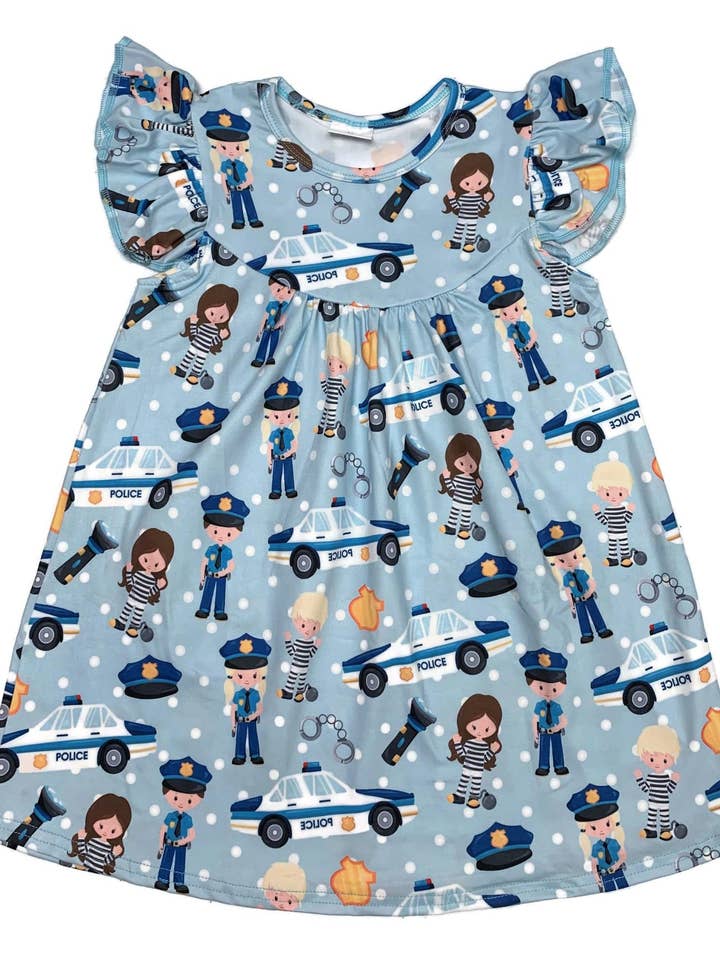 Police Inspired Flutter Milk Silk Dress for wholesale by Great Lakes Kids Apparel