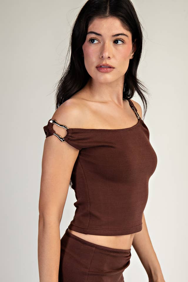 Edit by Nine - Wholesale Blouse - Women's - TT6081 METAL TRIMMED ONE SHOULDER KNIT TOP