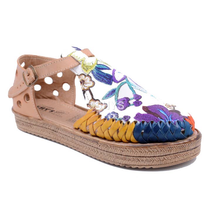 Leather Mexican Wedge Sandals For Woman TanPrinted Dps-152 for wholesale by SHYS