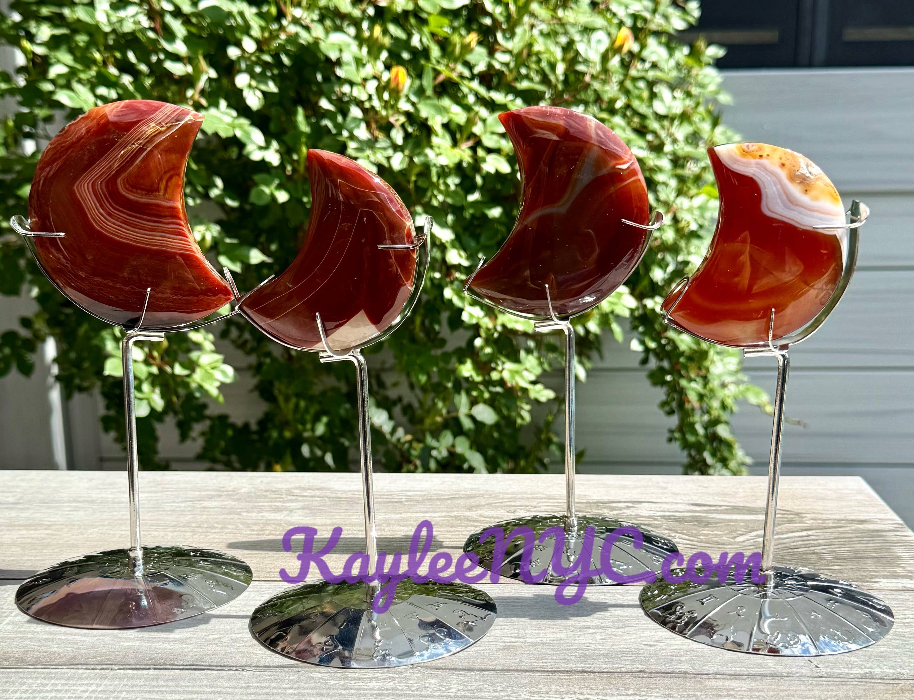 KayleeNYC – Pedra/cristal espiritual por atacado – Lua de Cornalina Natural com Suporte Zodiacal para Cura com Cristais2