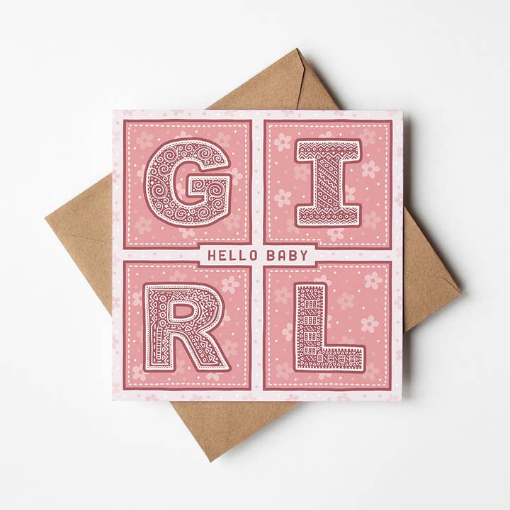 Carte typographique Hello Baby Girl rose pour nouvelle naissance pour la vente par Jess A Little Creative