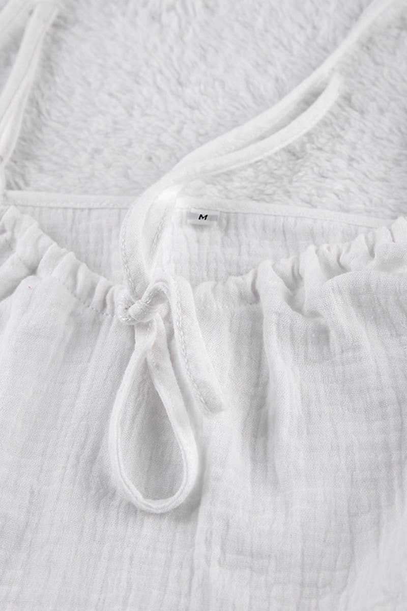 White CWSPJ0050_SOLID COLOR COTTON HALTER  SHORTS PAJAMA SET for wholesale on Faire8