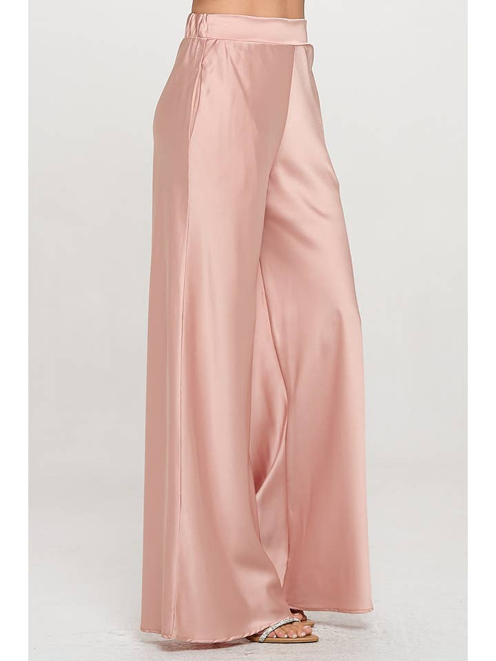 Rose Made in USA Stretch Satin Pants w/ Elastic Waist and Pockets for wholesale on Faire