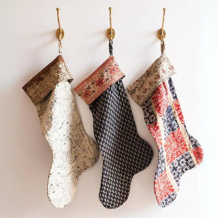 Handmade Vintage Kantha Christmas Stockings for wholesale by Basha Boutique
