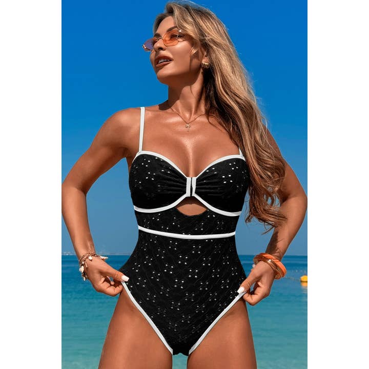 Supreme Fashion - Wholesale One Piece Swimsuit - Women's - Contrast Trim Knot Front Cut One Piece Swimsuit