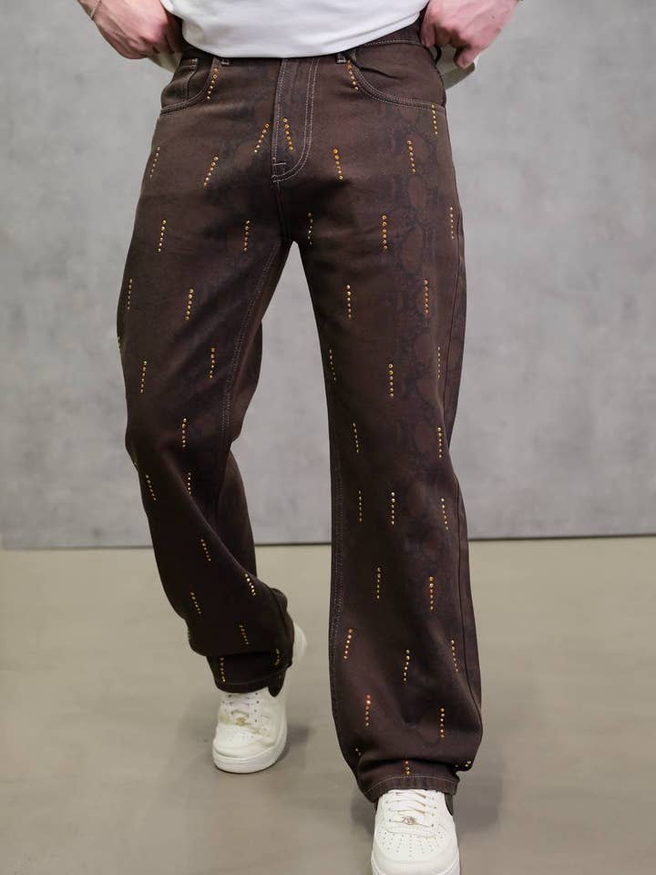 Studded Pattern Baggy Fit Streetwear Pants – Vintage Wash for wholesale by PremiumDenim