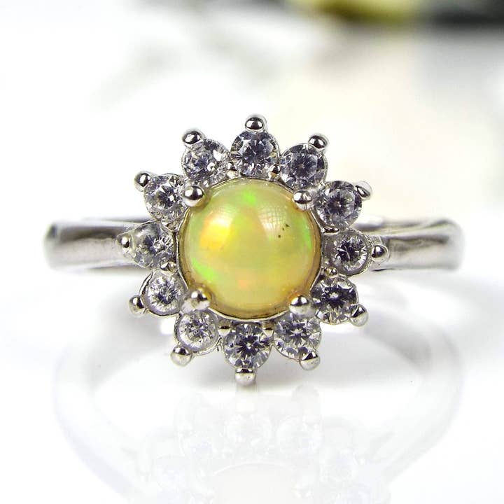 Adjustable Opal Cabochon Ring with Zircons for wholesale by Vintagecollection888