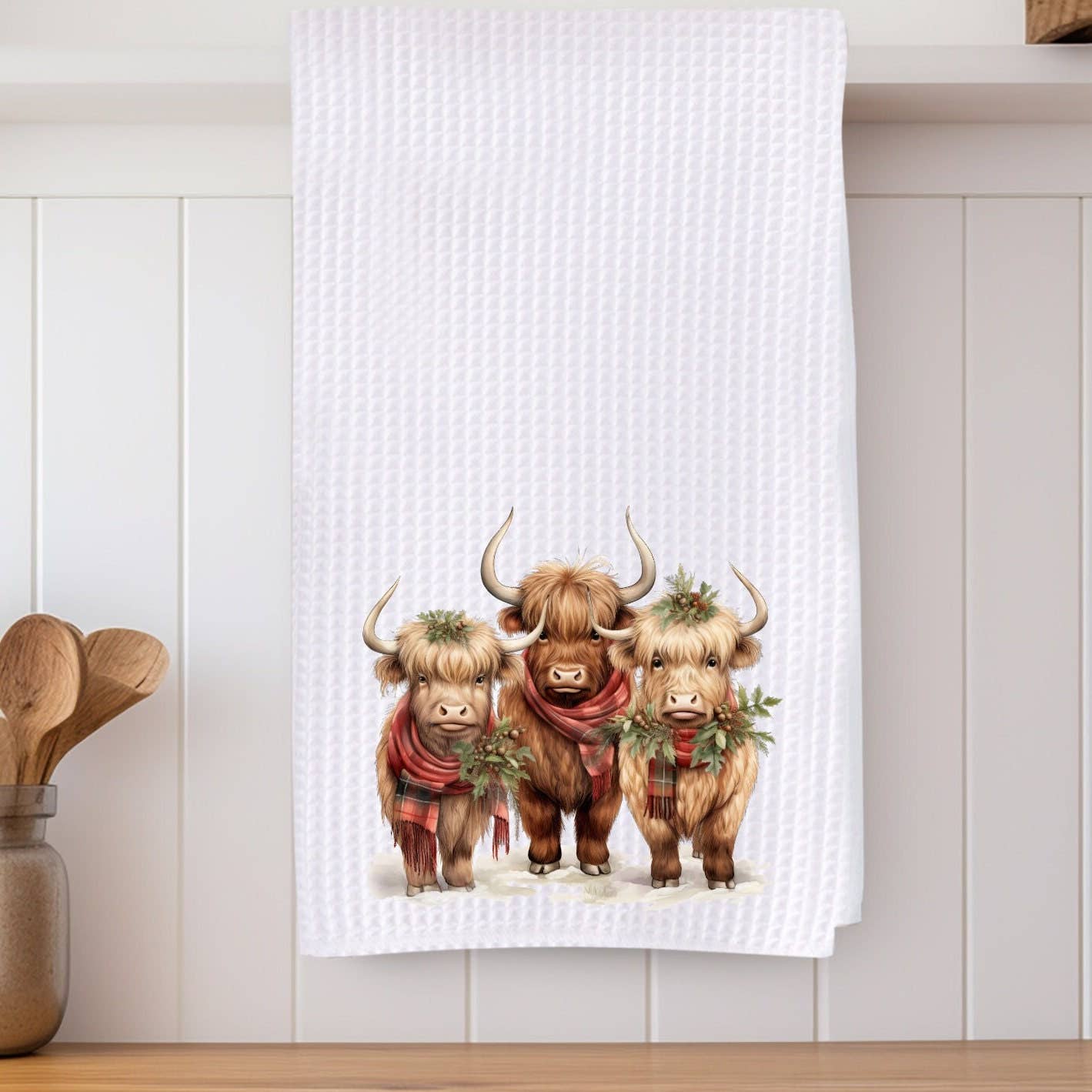 Fernville Creations - Wholesale Tea Towel - Highland Cow Holiday Ranch Farmhouse Kitchen Towel3