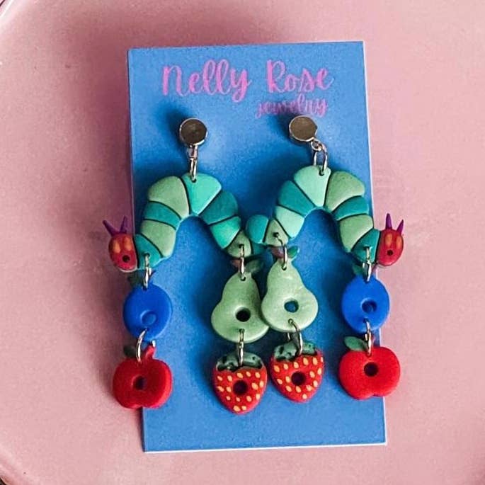 Nelly Rose Jewelry - Vente Boucles d'oreilles pendantes - Boucles d'oreilles Chenille Affamée | Fruits Colorés0