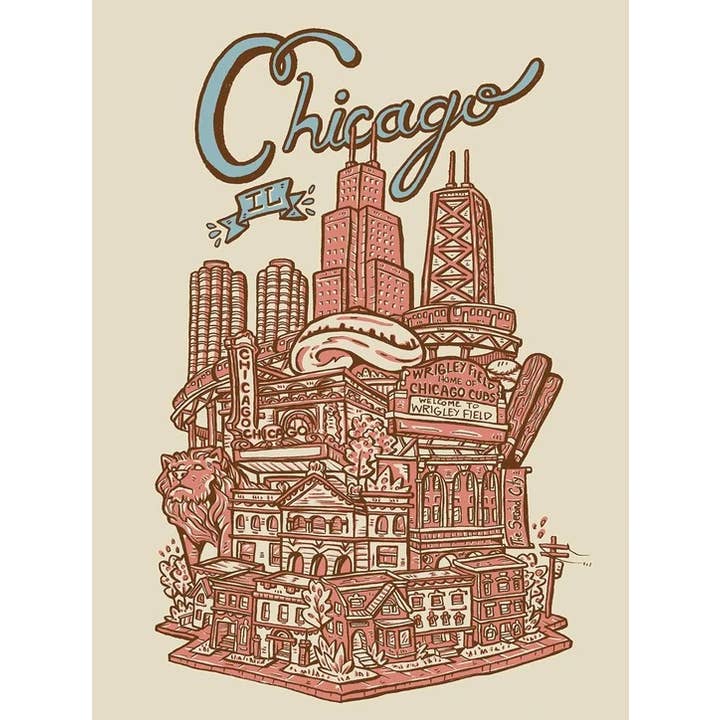 Chicago, IL 12" x 16" for wholesale by Welcome To the Neighborhoods