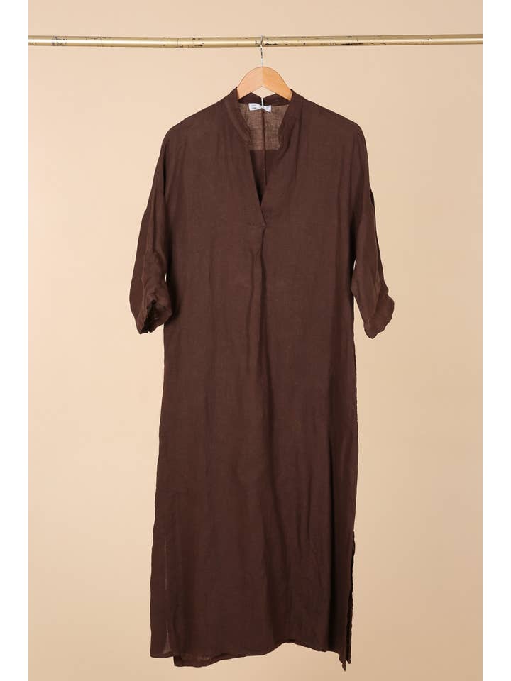 la maison des fibres naturelles – wholesale Klänning - Dam – Lång klänning med tunisisk krage 29340 i 100 % linne17