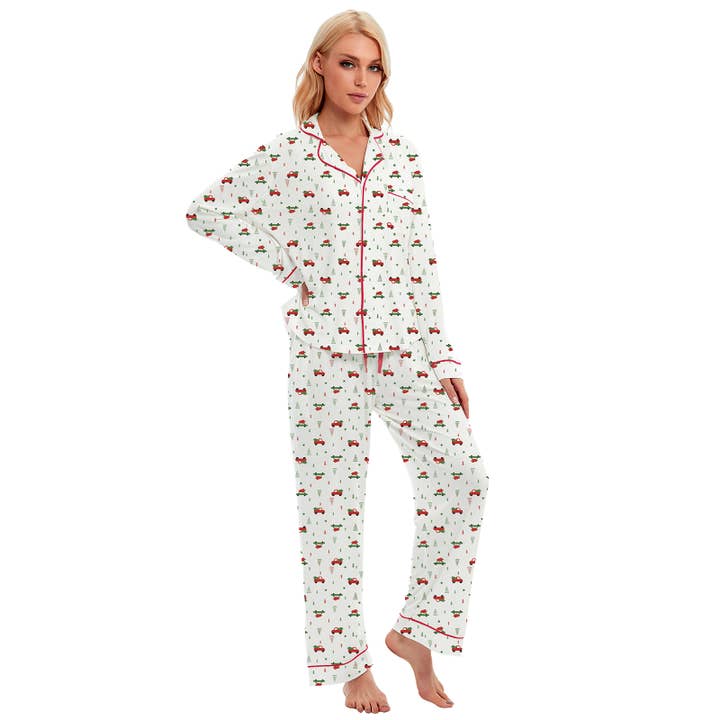 GEXWORLDWIDE - Wholesale Sleepwear Set - Women's - Women 100% Cotton Little Vehicles Christmas Pajama Set2