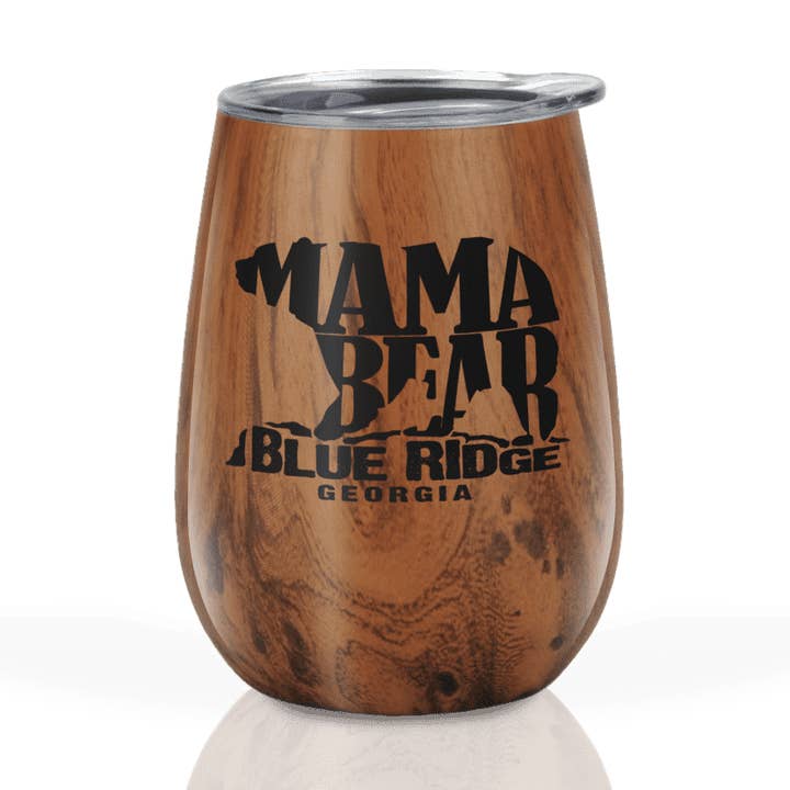 Verre à vin personnalisable en grain de bois 10 oz : Mama Bear pour la vente par Matrix