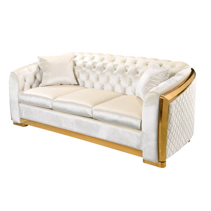 39F Inc. - Wholesale Sofa - 84" Luxury Chesterfield 3-Seat Velvet Sofa with Gold Accents7