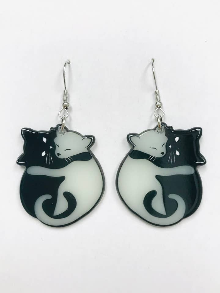 Huddle Cat Glow In The Dark Earrings Valentine cat for wholesale by SimpleNGreat