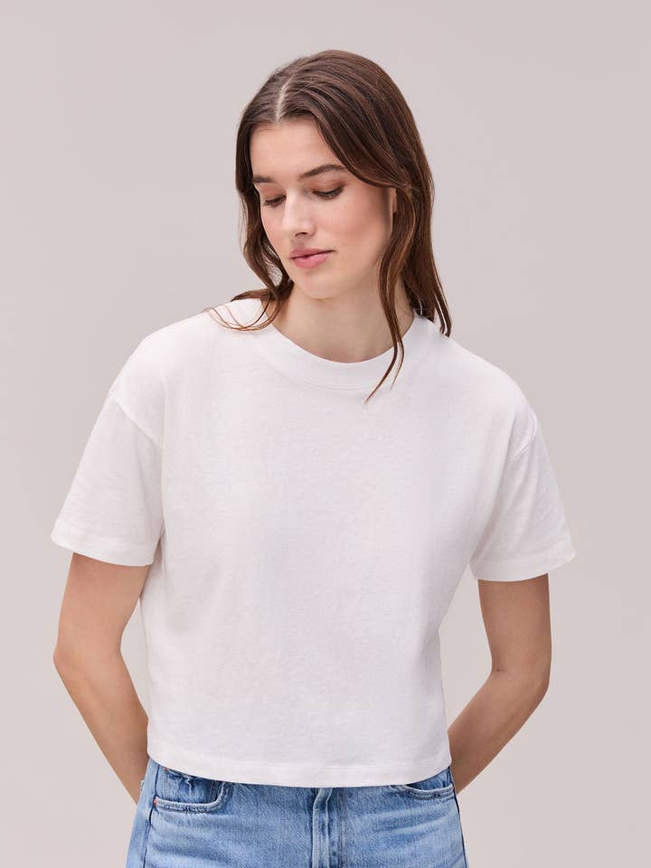 Womens Vintage Jersey Oversized Crop - Recycled Cotton Jersey - White for wholesale by Andie + Richer Poorer