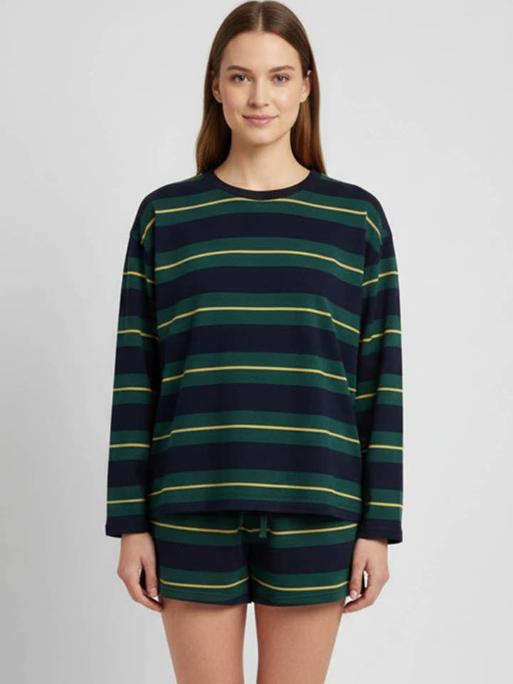 Dames gestreepte pullover top & wijde korte broek 2-delige set voor wholesale door Sweetkama