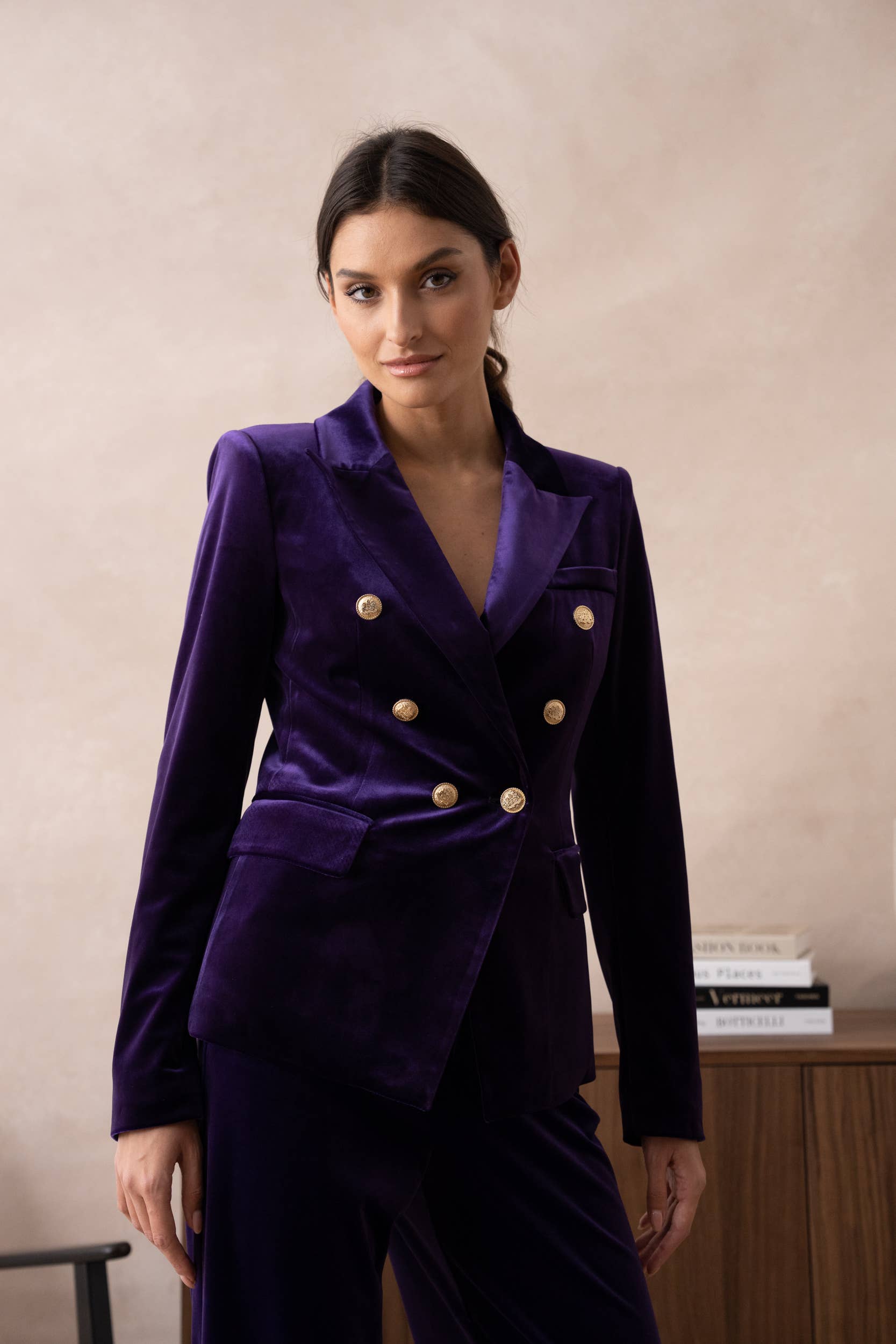 Attentif Paris - Venta al por mayor Chaqueta - Mujer - Chaqueta de terciopelo entallada con botones dorados dobles18