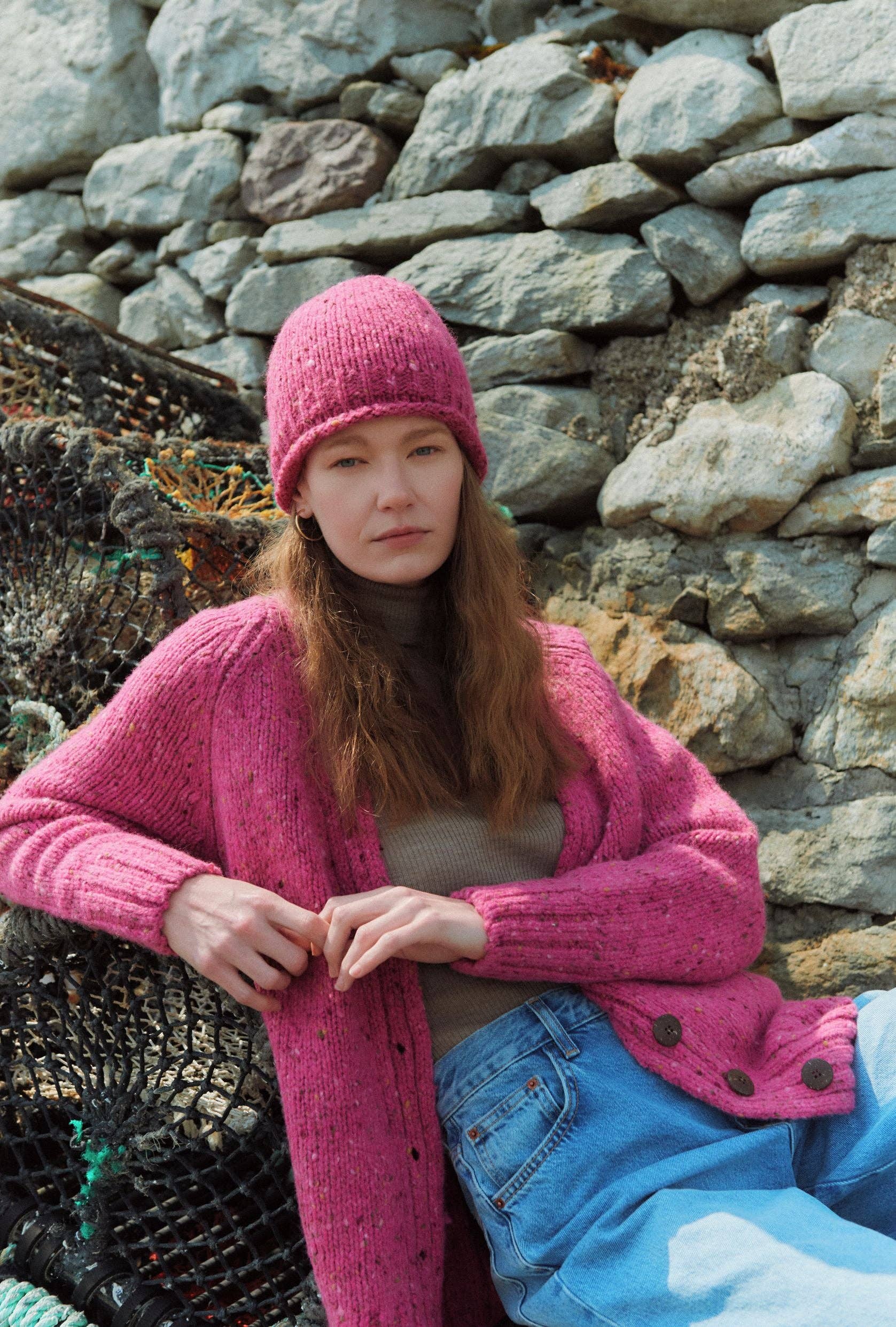 Aran Woollen Mills - Vente Cardigan – femme - Cardigan en tweed Bonny Glen pour femme - Rose1