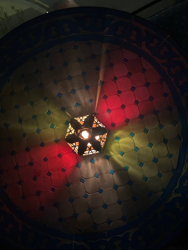 Handmade handcrafted Moroccan multi colour glass brass lamp for wholesale by Marrakech Bazaar