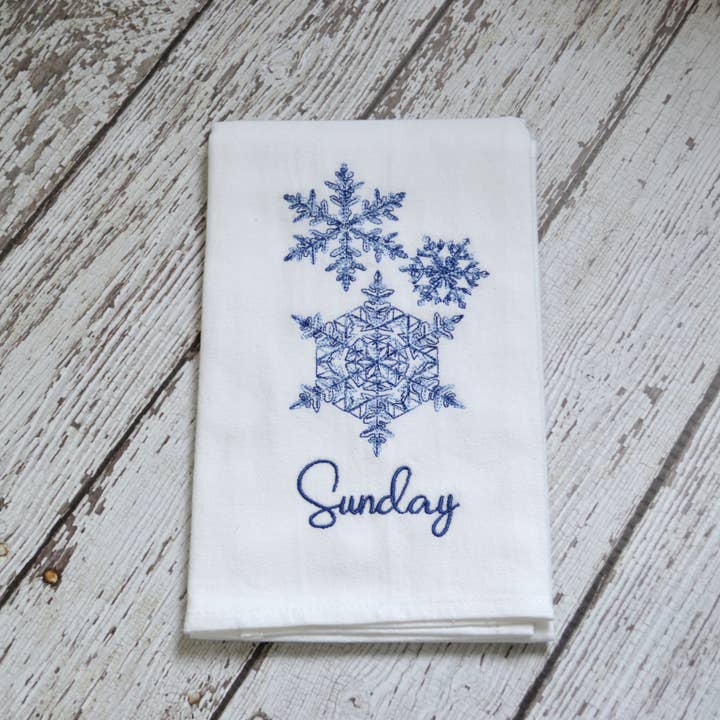 SewMuchMoreStore - Wholesale Tea Towel - Embroidered Day of the Week Towels - Snowflakes, 7 Pack3