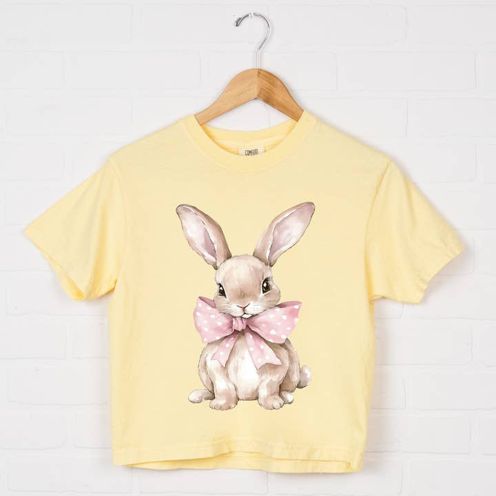 Bunny Watercolor With Bow Boxy Crop Top for wholesale by Olive And Ivory Wholesale