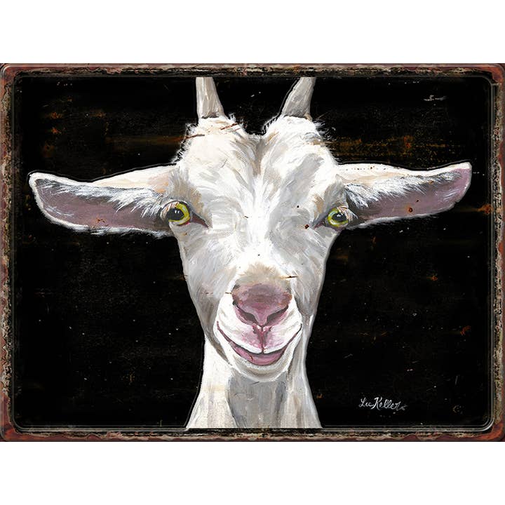 Embossed Metal Goat Sign 'Patsy', Cute Metal Goat Sign for wholesale by Hippie Hound Studios