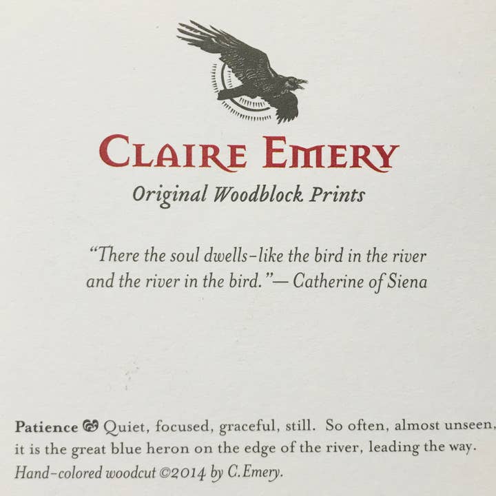 Claire Emery Art - Vente Carte de vœux classique - Grand Héron Bleu - Carte de Patience4