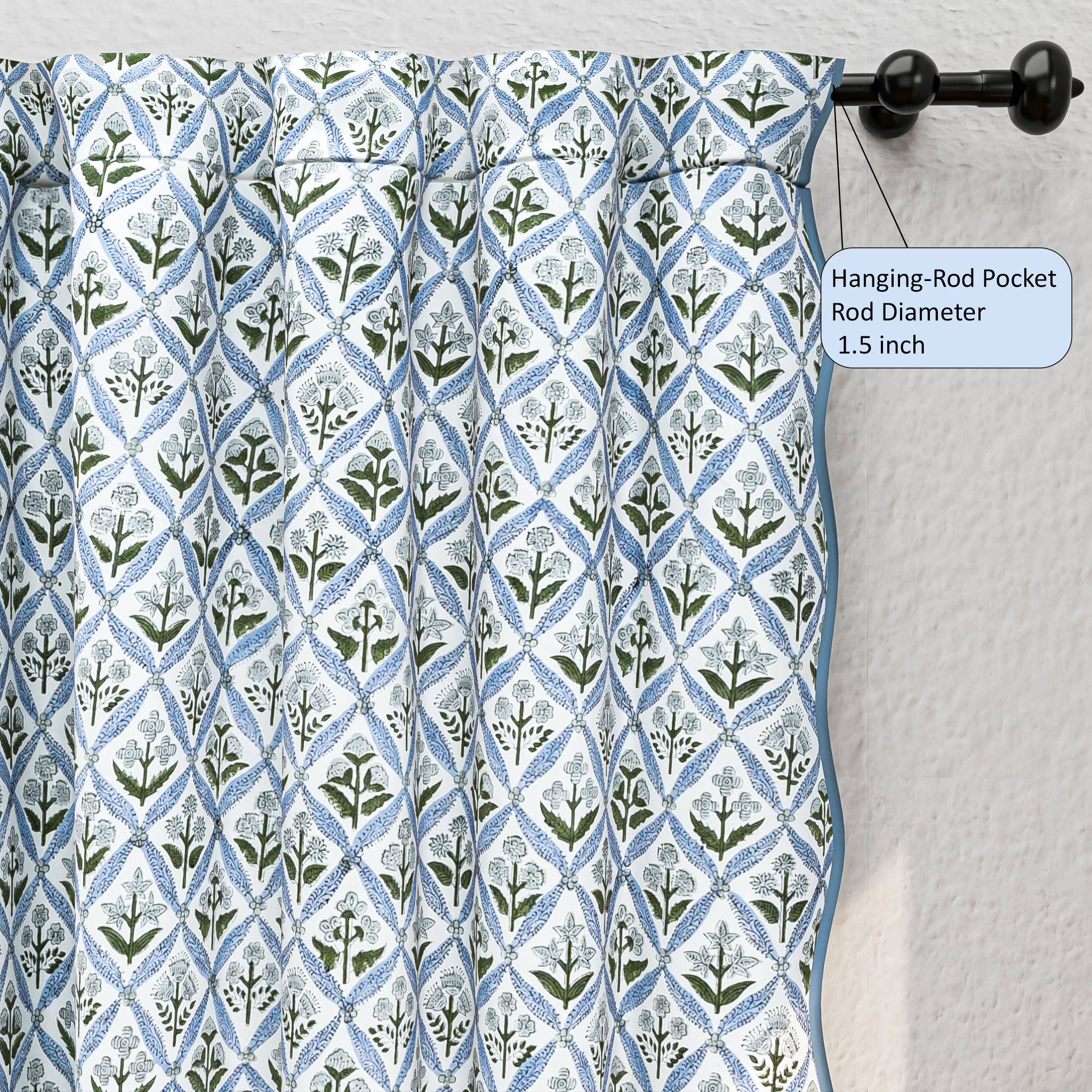Fabricrush - Wholesale Curtain - Fabricrush Light Steel Blue Block Printed Cotton Curtain 
4