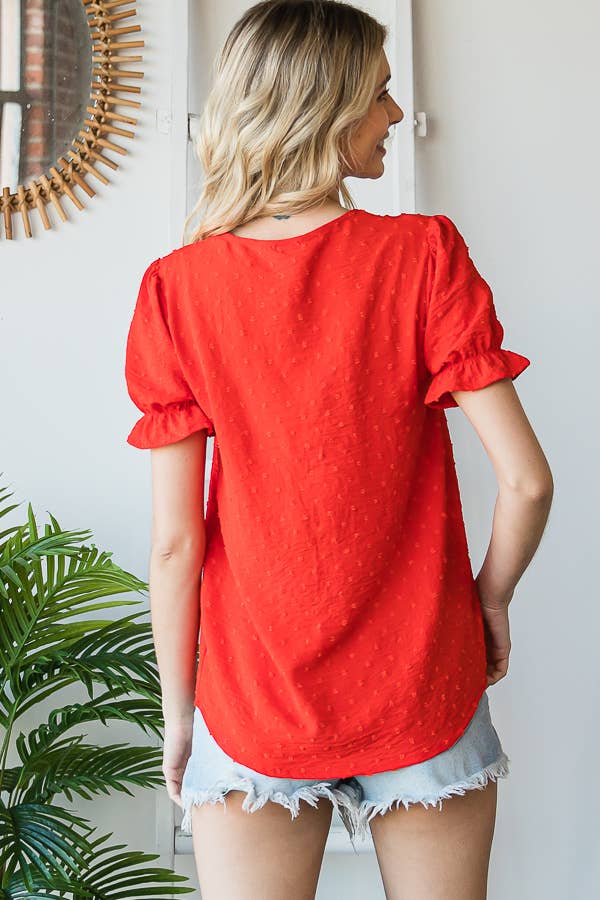 7th Ray - Vendita all'ingrosso Camicetta - Donna - Blusa a maniche corte con volant e scollo a V con pois svizzeri T468313