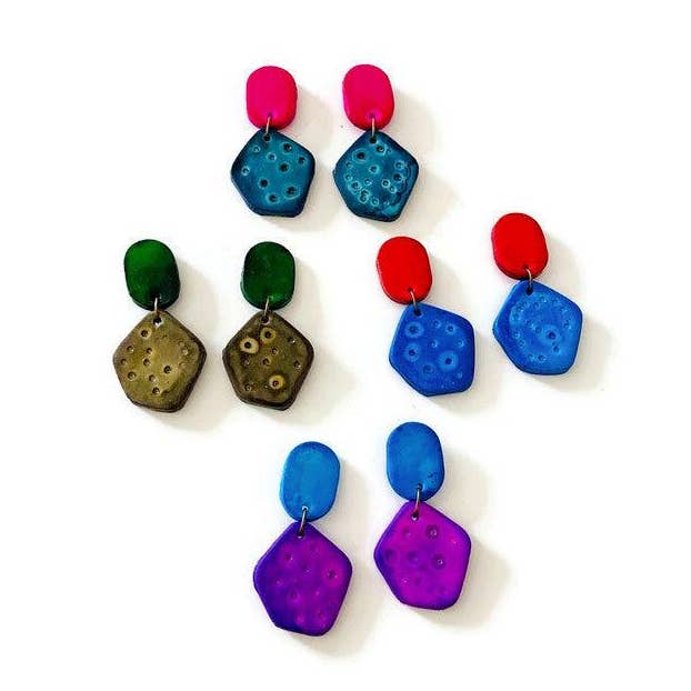 Cute Clay Stud Earrings Painted in Two Colors for wholesale by Sassy Sacha Jewelry