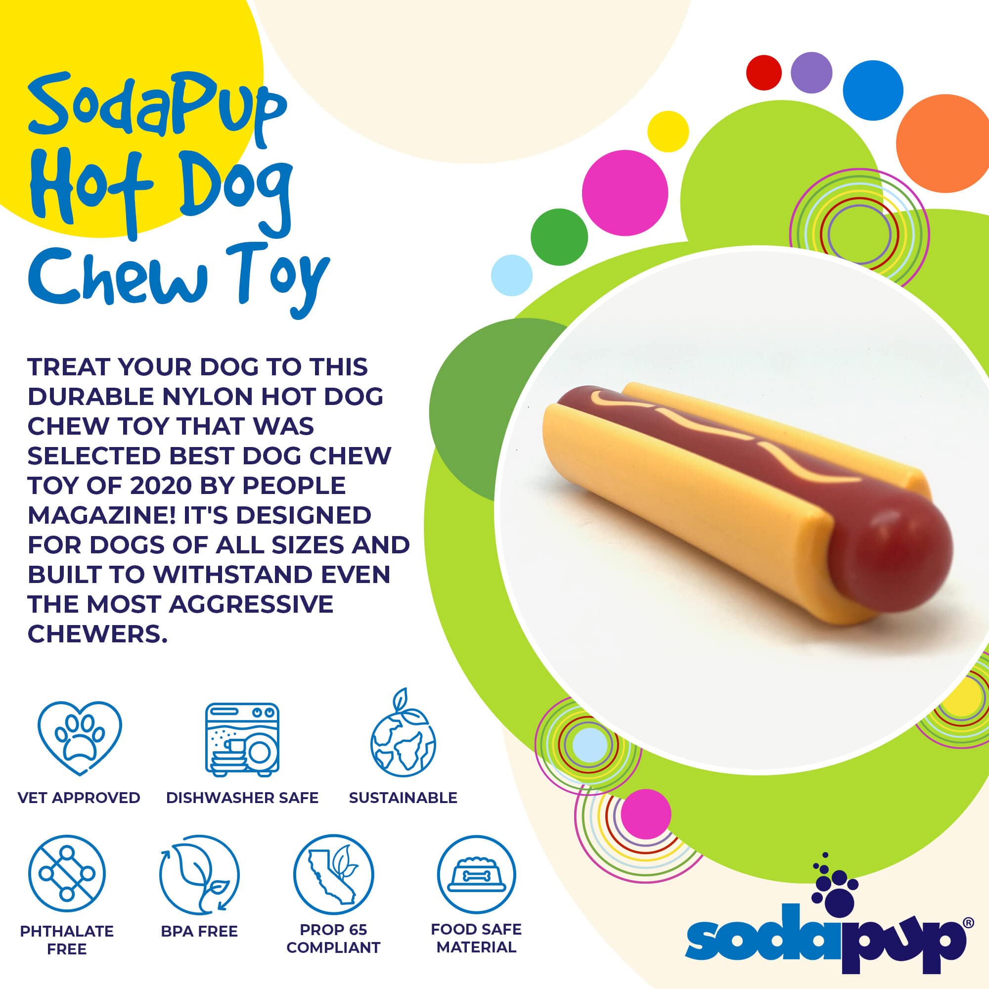 SodaPup Dog Toys - Wholesale Pet Chew Toy - Dog - SP Nylon Hot Dog Chew Toy - Medium/Large1