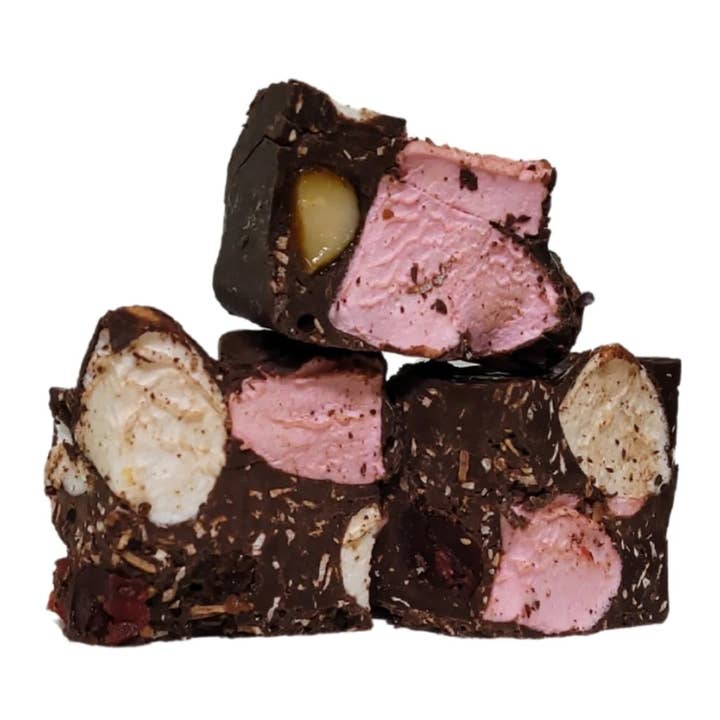 Poppy's Chocolate - Wholesale Chocolate - Rocky Road Macadamia and Cherry Dark chocolate 125g