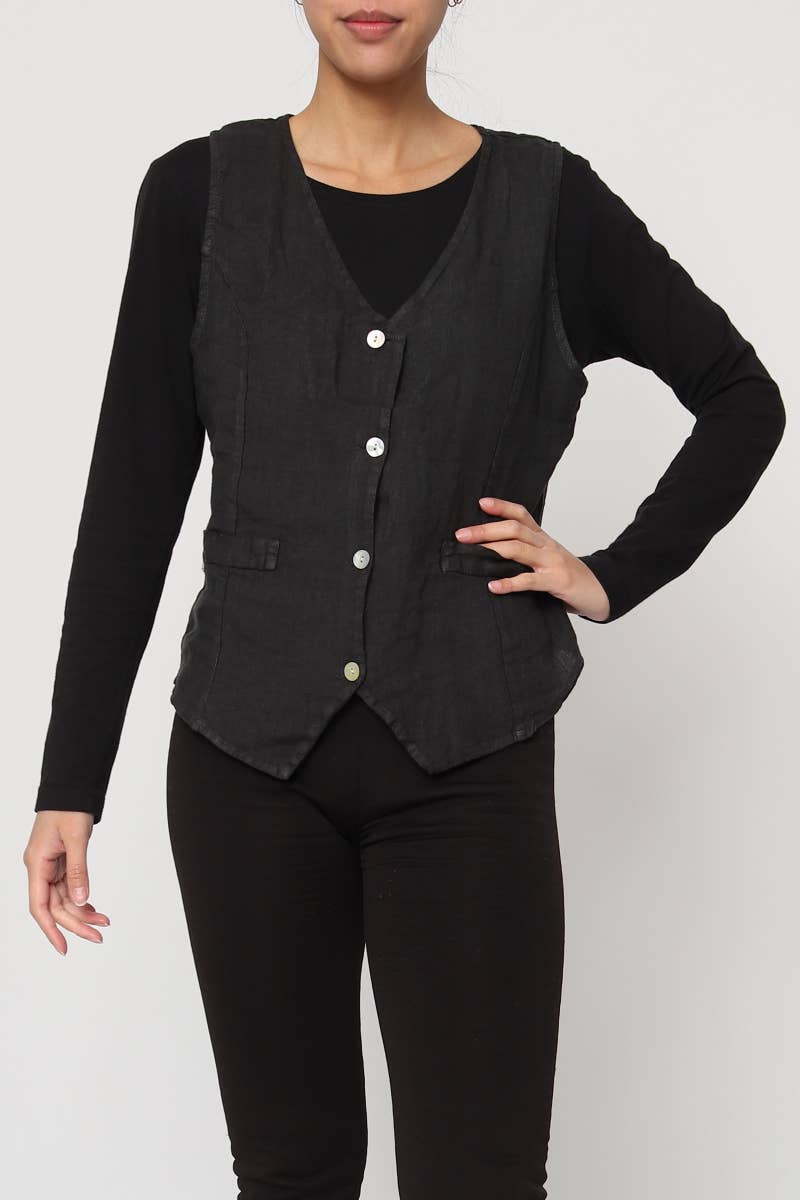 LÉA & LUC - Wholesale Button Down Shirt - Women's - Sleeveless shirt in 100% Linen REF. 514679