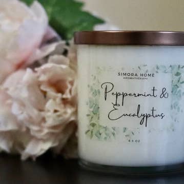 Bougie d'aromathérapie menthe poivrée et eucalyptus pour la vente par Simora Home