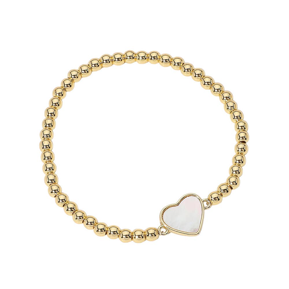 Sensibling Corp. - Venta al por mayor Pulseras de abalorios/colgantes - Pulsera elástica de cuentas con bola de acero inoxidable y corazón de nácar.1