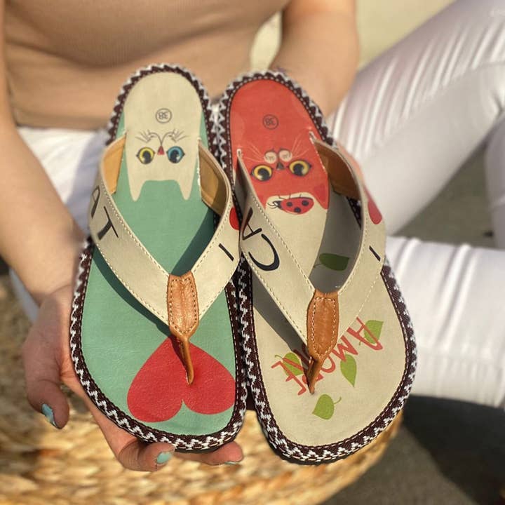 Mint & Coral I Love My Cat Flip-Flop CAL402 voor wholesale door Goby