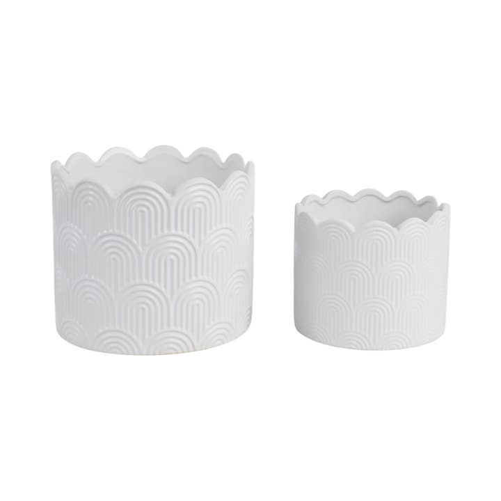 Sagebrook Home - Wholesale Plant Pot - 6/8 in. White Stoneware Arch Planters (Set of 2)