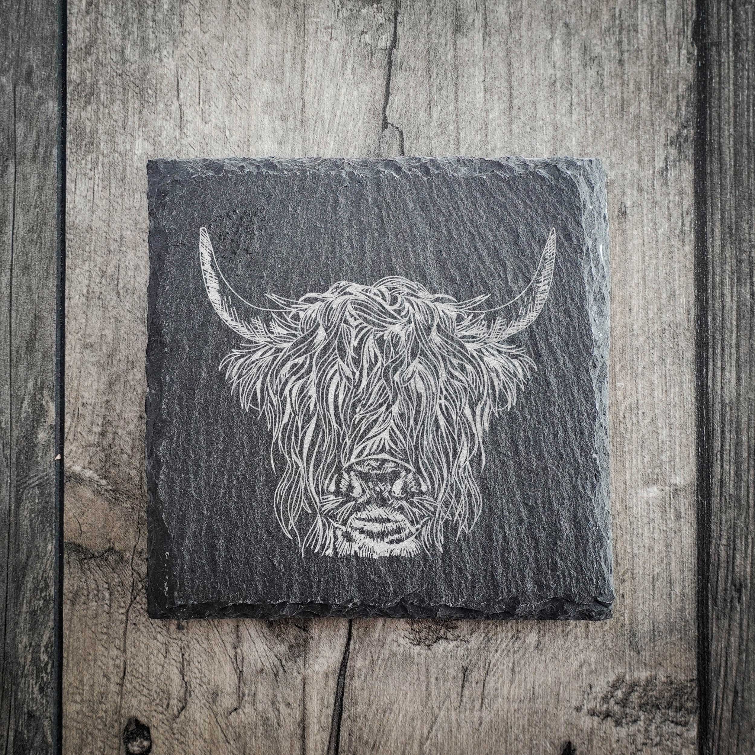 EllieBeanPrints - Wholesale Coasters - Highland Cow Matt Slate Coaster Set0