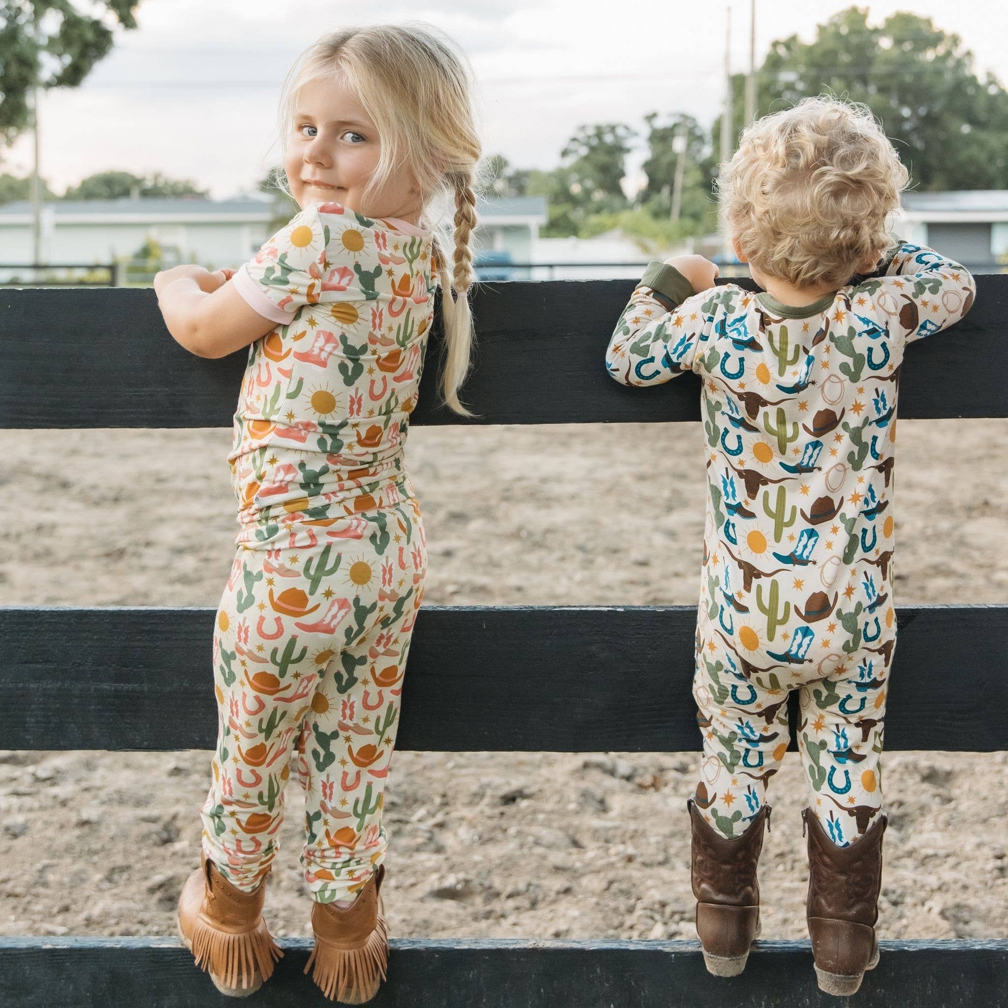 Beige Multi Howdy Western Bamboo Convertible Baby Pajamas for wholesale on Faire5