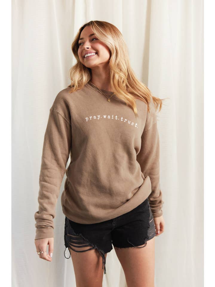 OAT COLLECTIVE - Wholesale Graphic Sweatshirt - Women's - PRAY WAIT TRUST Mineral Graphic Sweatshirt