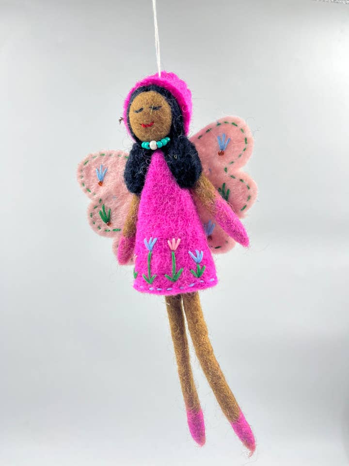 Handmade Felt Pink Angel Lady Decoration/Ornament for wholesale by Funky Yak Ltd