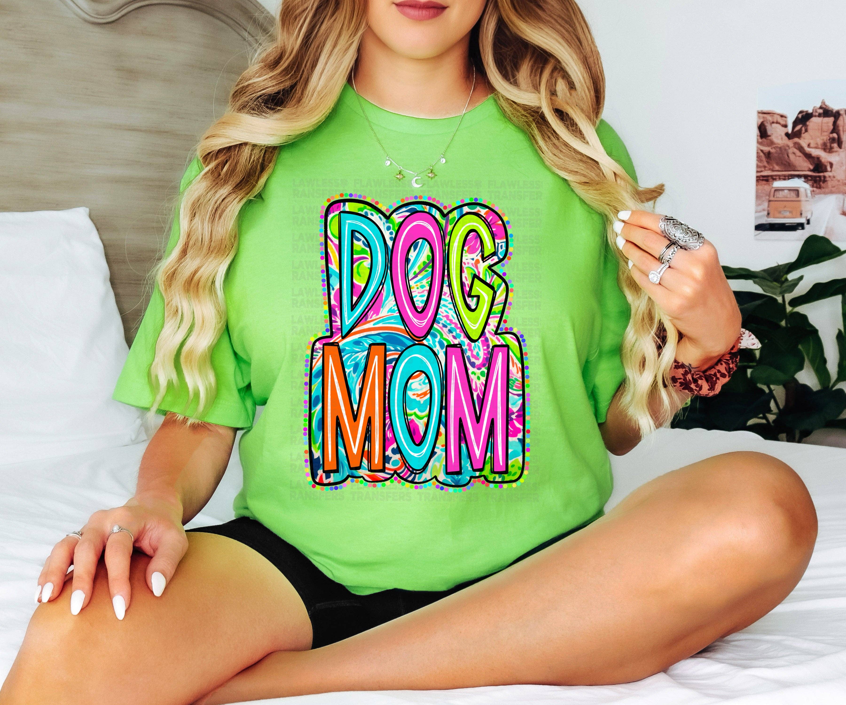 Flawless Transfers - Wholesale Sublimation Transfer - Dog Mom Scribble Doodle Bright Paisley Colorful Dots DTF Transfer0